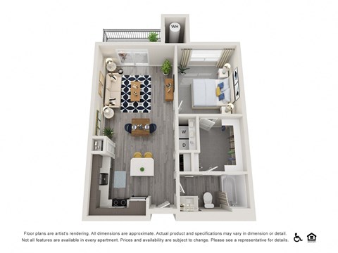 Floor plan for 1 bed, 1 bath, 835 sqft